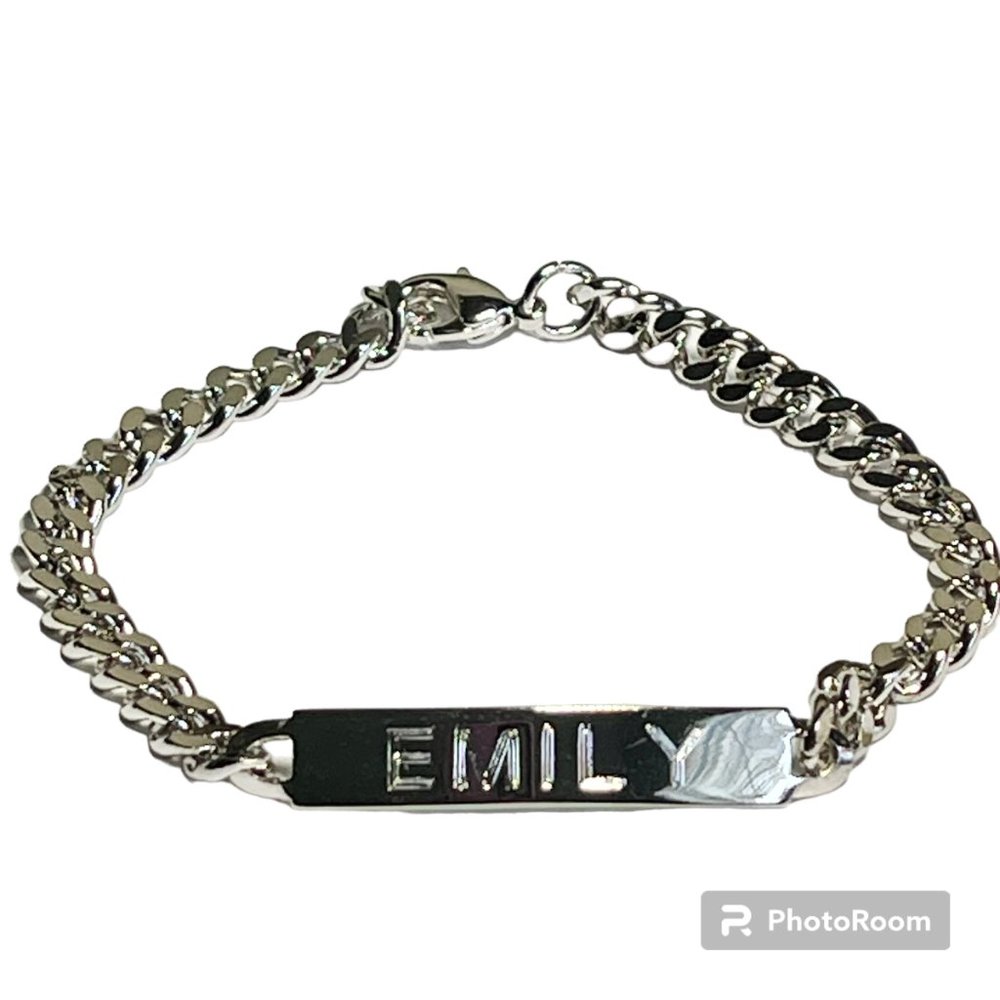 Vintage Name ID Bracelet EMILY Silver Tone Rhodium Plated 7.25" Girls Teen 90's